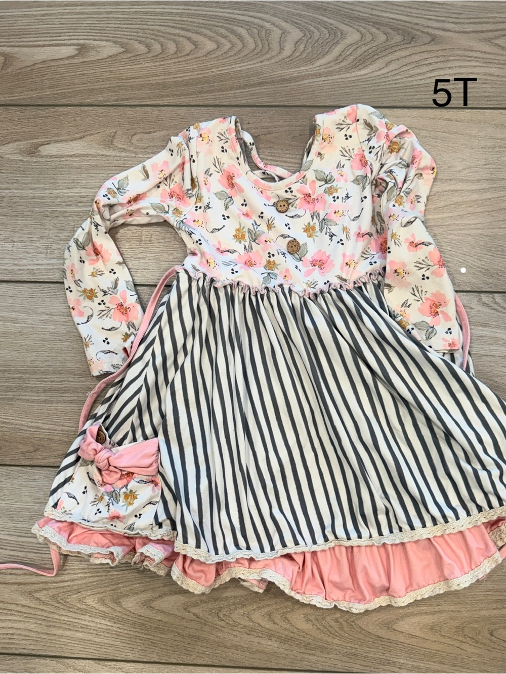 cheeky plum Pink Floral Bodice with Black & White Stripe Skirt Dress
